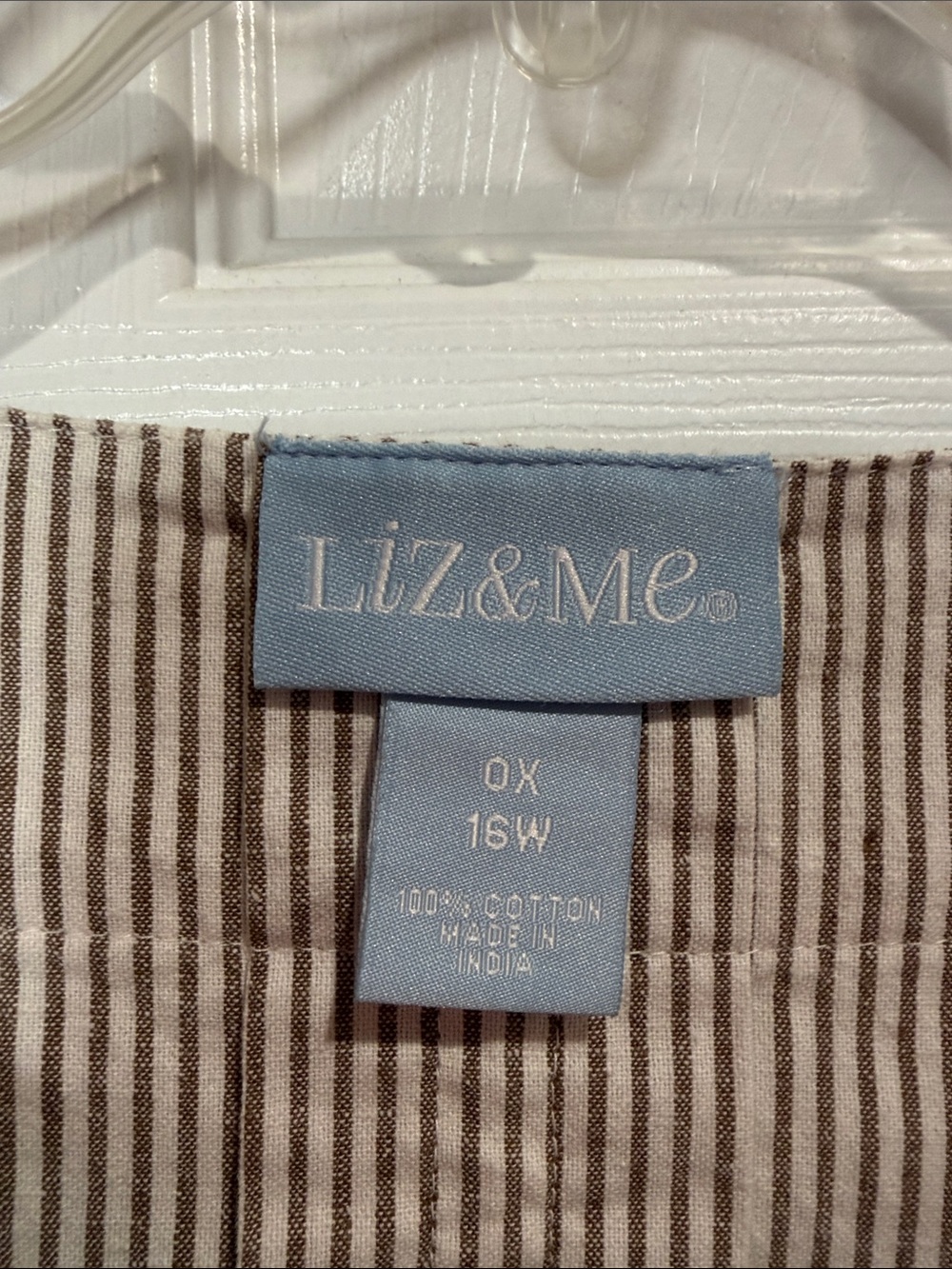 Liz & Me Cream and Brown Pinstripe Button-Front Women's Top - Picture 5 of 5